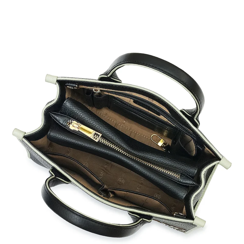 Da Milano Black Small Wax Leather Book Tote - Black for Women | Best Price UAE